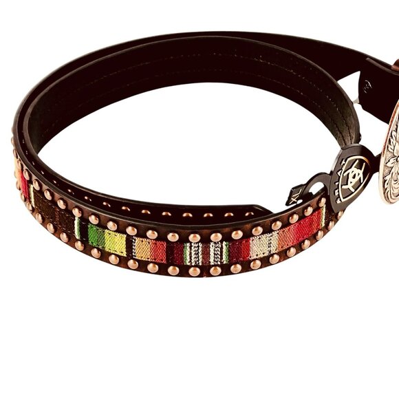 ARIAT Women's Serape Center Copper Stud Edge Western Leather Belt Size XL NWT - Picture 3 of 16